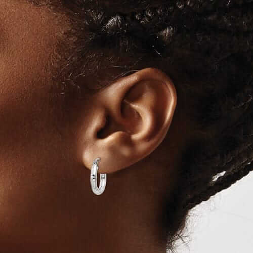 Lovely Rita's Earrings 10k White Gold D.C 3MM Polished Round Hoop Earring