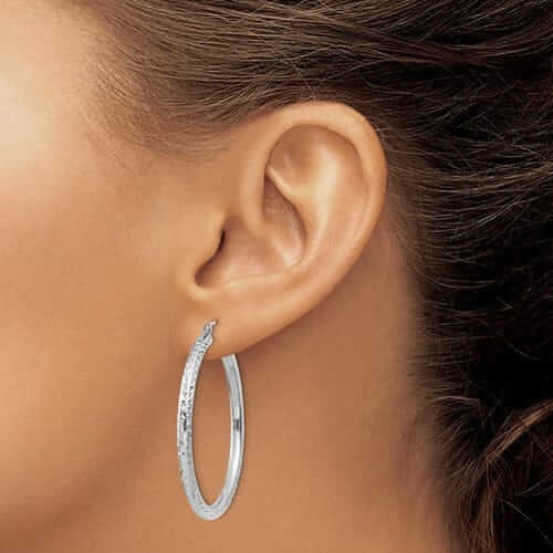Lovely Rita's Earrings 10k White Gold D.C 3MM Polished Round Hoop Earring