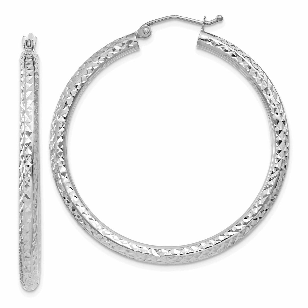 Lovely Rita's Earrings 10k White Gold D.C 3MM Polished Round Hoop Earring