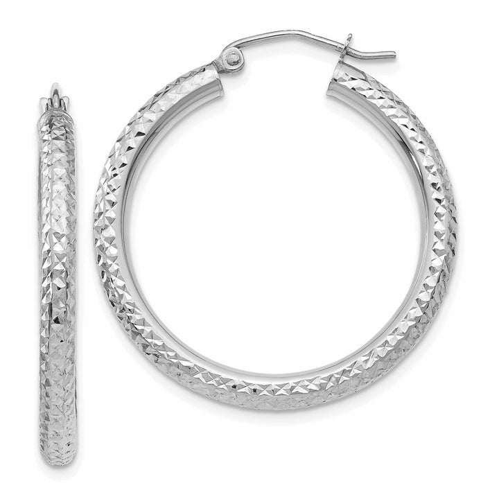 Lovely Rita's Earrings 10k White Gold D.C3MM Polished Round Hoop Earrings