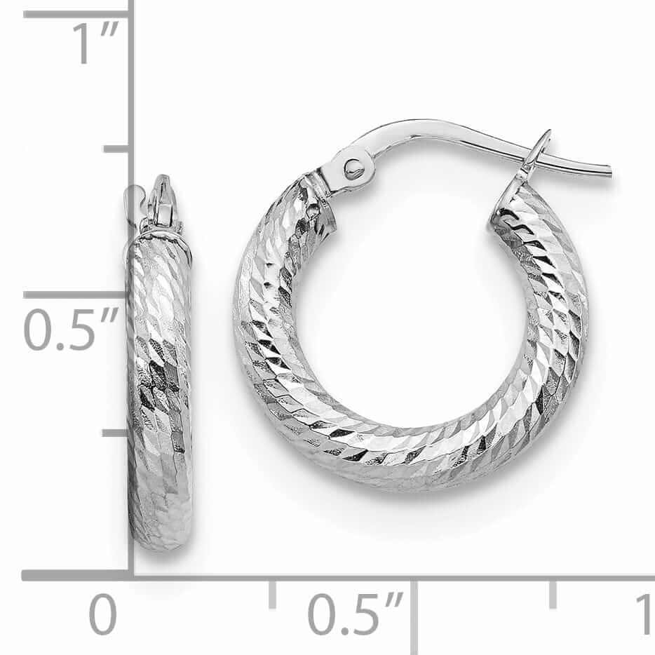 Lovely Rita's Earrings 10k White Gold Diamond Cut Round Hoop Earrings