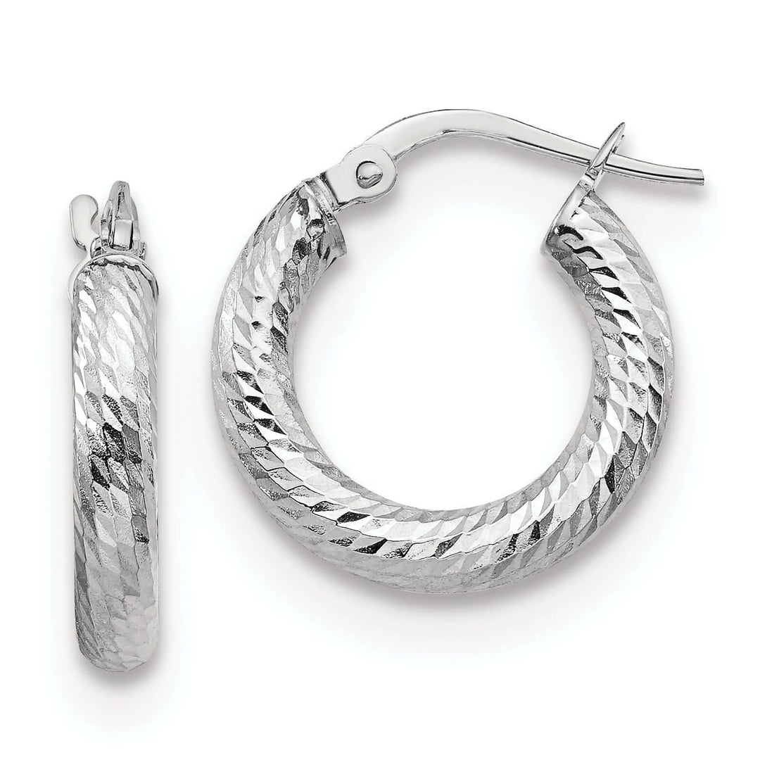 Lovely Rita's Earrings 10k White Gold Diamond Cut Round Hoop Earrings