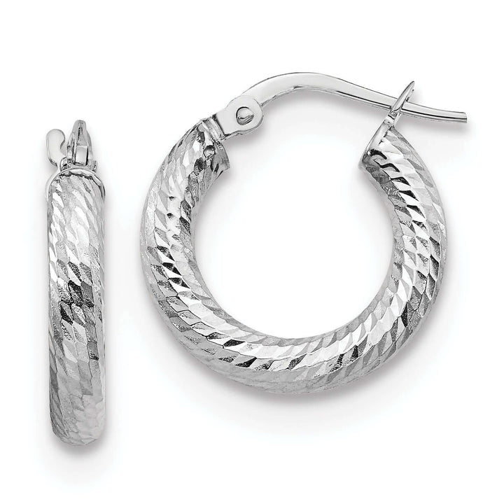 Lovely Rita's Earrings 10k White Gold Diamond Cut Round Hoop Earrings