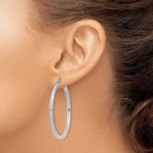 Lovely Rita's Earrings 10k White Gold Polish 3MM Wide Round Hoop Earrings