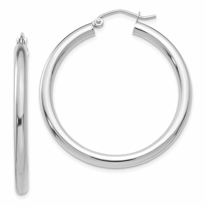 Lovely Rita's Earrings 10k White Gold Polish 3MM Wide Round Hoop Earrings