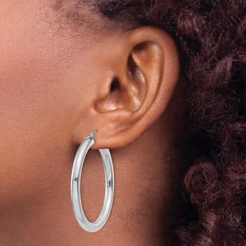 Lovely Rita's Earrings 10k White Gold Polish 4MM x 40MM Tube Hoop Earring