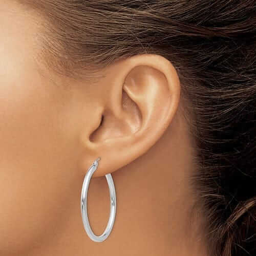 Lovely Rita's Earrings 10k White Gold Polished 2.5MM Round Hoop Earrings