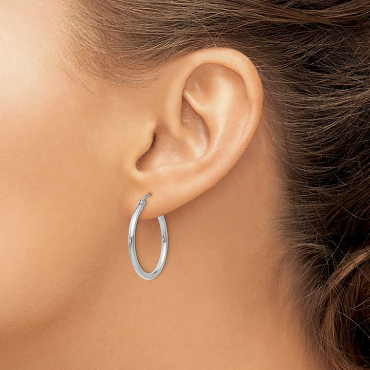 Lovely Rita's Earrings 10k White Gold Polished 2MM Classic Hoop Earrings