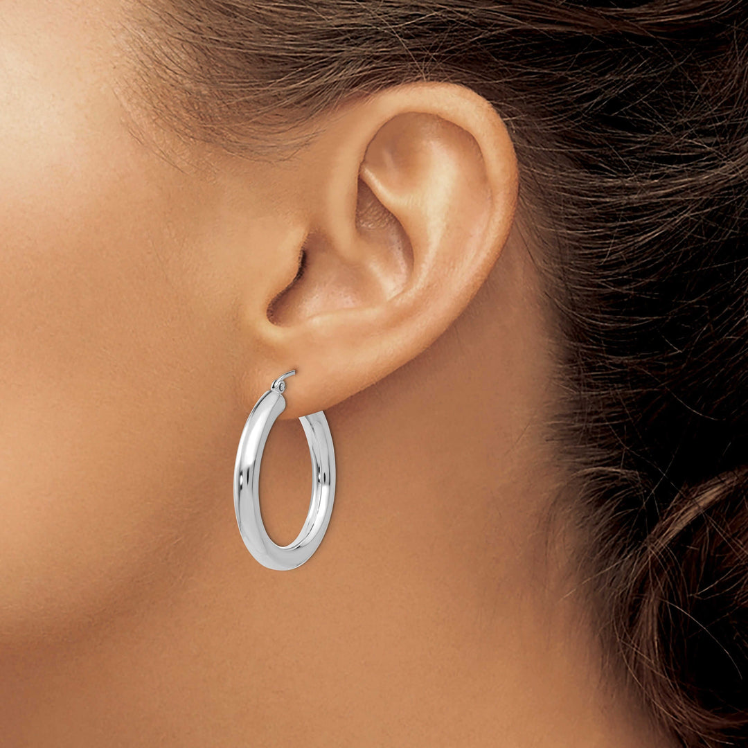 Lovely Rita's Earrings 10k White Gold Polished 4MM x 30MM Hoop Earrings