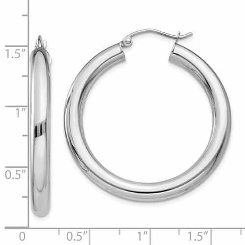 Lovely Rita's Earrings 10k White Gold Polished 4MM x 35MM Hoop Earrings