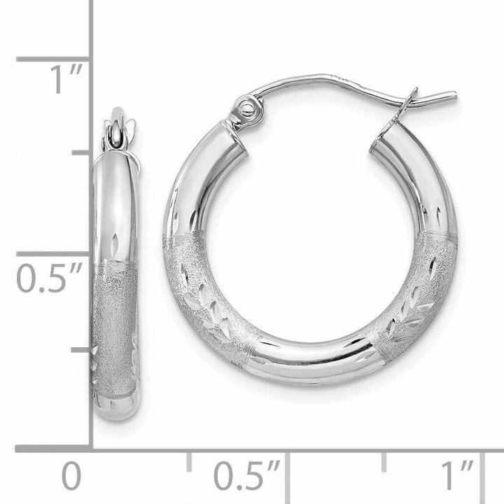 Lovely Rita's Earrings 10k White Gold Satin Diamond Cut Round Hoop Earrings