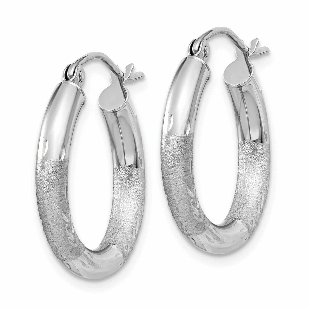 Lovely Rita's Earrings 10k White Gold Satin Diamond Cut Round Hoop Earrings
