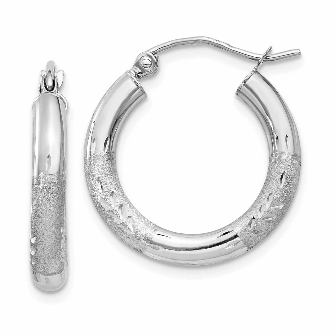Lovely Rita's Earrings 10k White Gold Satin Diamond Cut Round Hoop Earrings