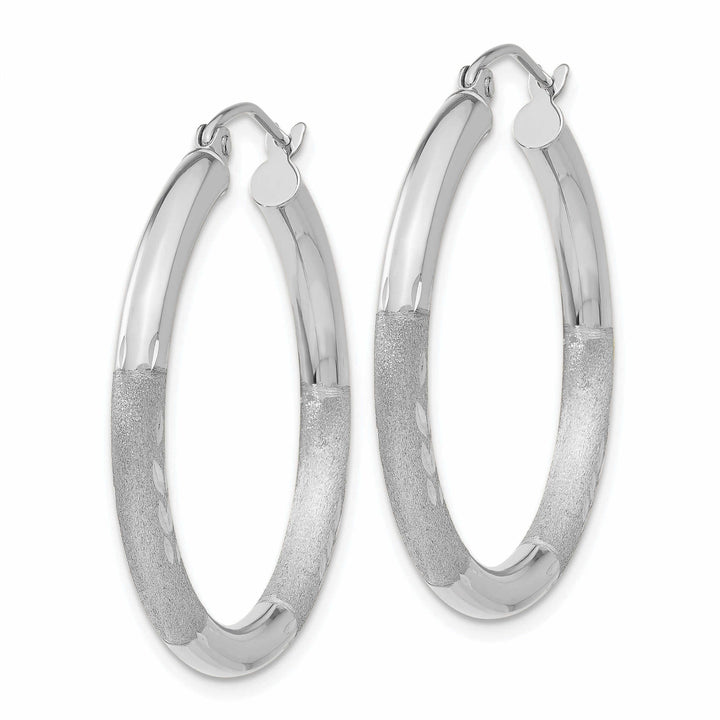 Lovely Rita's Earrings 10k White Gold Satin Diamond Cut Round Hoop Earrings