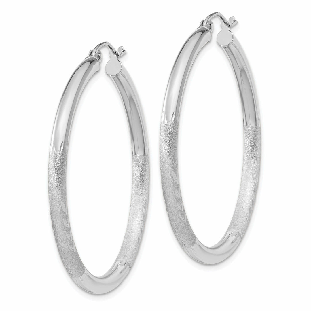 Lovely Rita's Earrings 10k White Gold Satin Diamond Cut Round Hoop Earrings