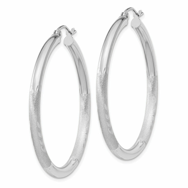 Lovely Rita's Earrings 10k White Gold Satin Diamond Cut Round Hoop Earrings