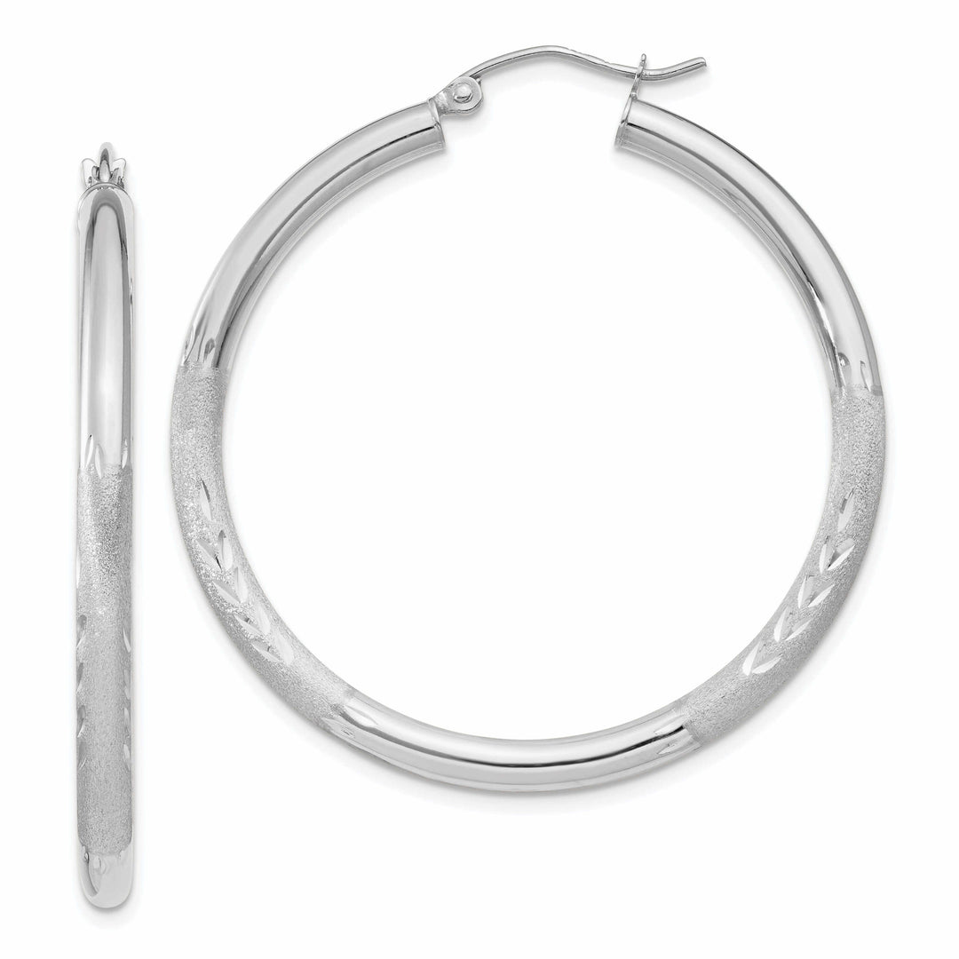 Lovely Rita's Earrings 10k White Gold Satin Diamond Cut Round Hoop Earrings