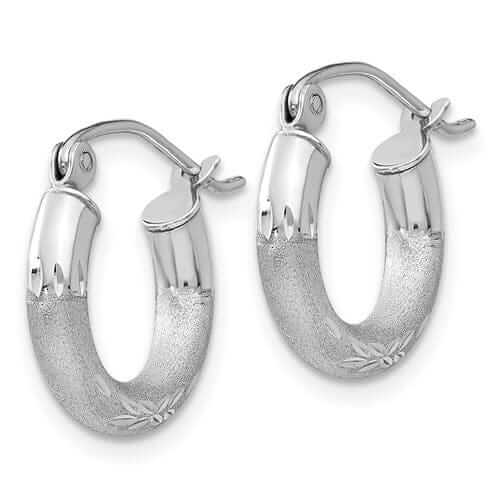Lovely Rita's Earrings 10k White Gold Satin Diamond Cut Round Hoop Earrings