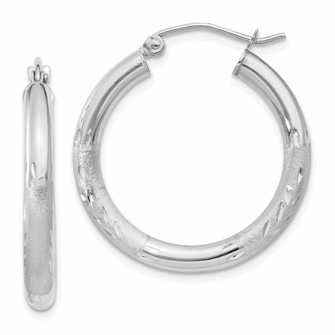 Lovely Rita's Earrings 10k White Gold Satin Diamond Cut Round Hoop Earrings