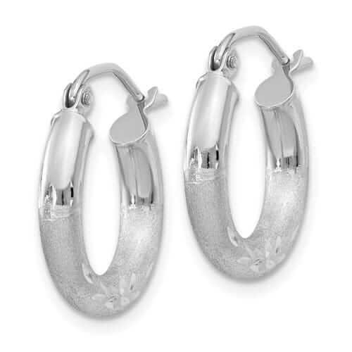 Lovely Rita's Earrings 10k White Gold Satin Diamond Cut Round Hoop Earrings