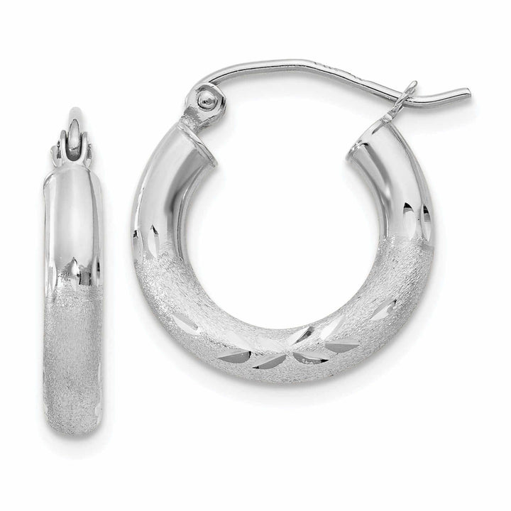 Lovely Rita's Earrings 10k White Gold Satin Diamond Cut Round Hoop Earrings