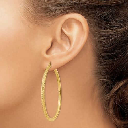 Lovely Rita's Earrings 10k Yellow Gold D.C Polished Round Hoop Earrings