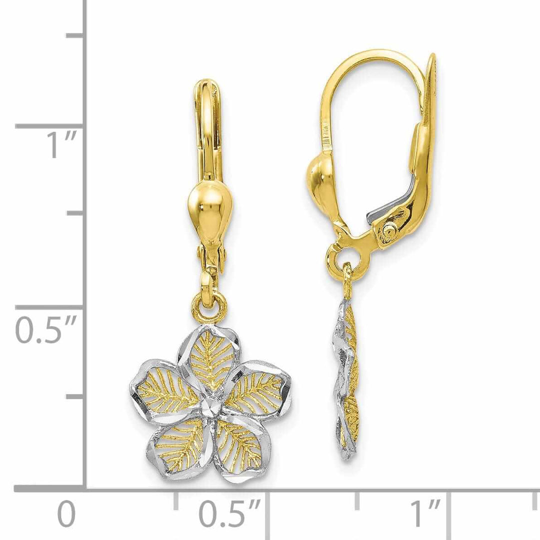 Lovely Rita's Earrings 10k Yellow Gold Filigree Flower Leverback Dangle Earring