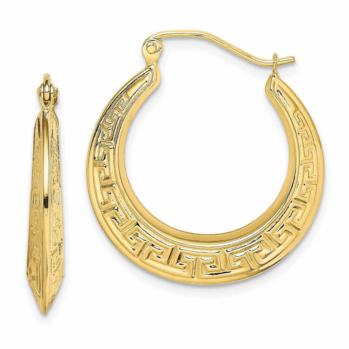 Lovely Rita's Earrings 10k Yellow Gold Hollow Greek Key Hoop Earrings