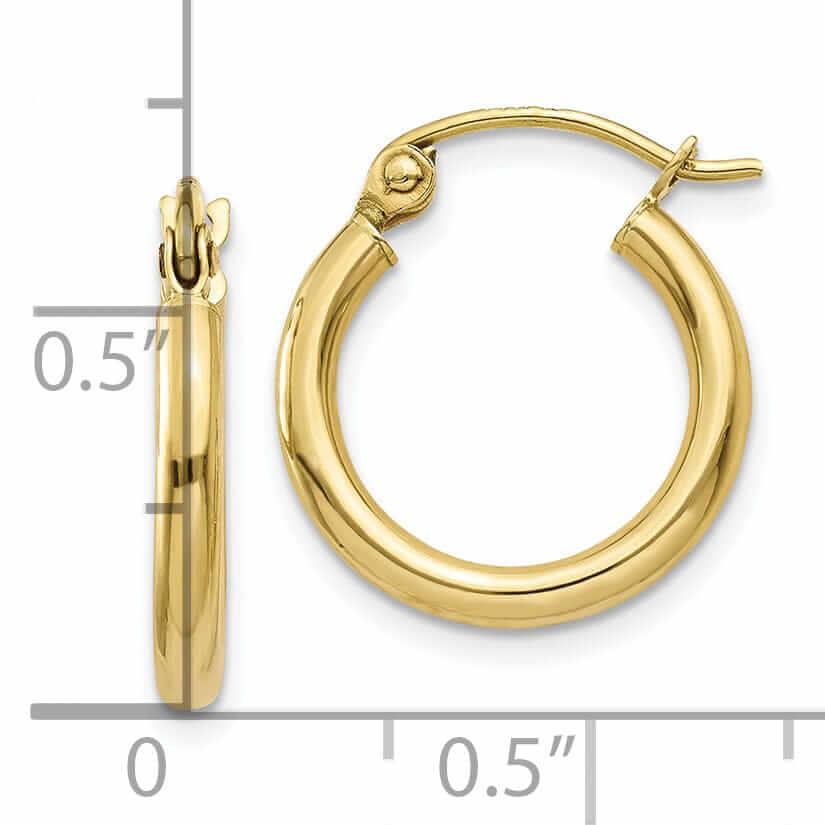 Lovely Rita's Earrings 10k Yellow Gold Polished 2MM Round Classic Hoop Earrings
