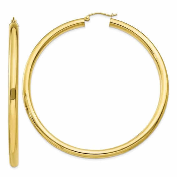 Lovely Rita's Earrings 10k Yellow Gold Polished 4MM x 65MM Hoop Earrings