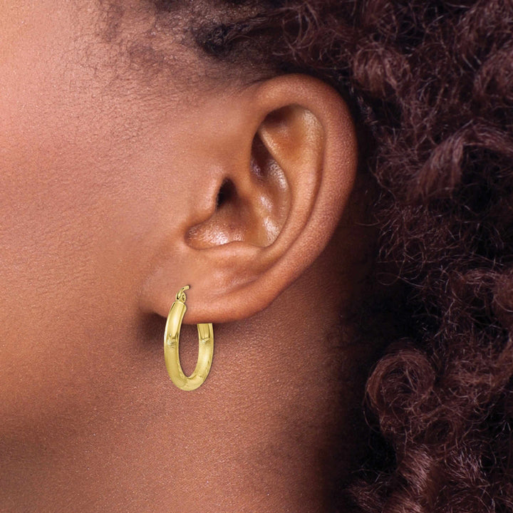 Lovely Rita's Earrings 10k Yellow Gold Satin D.C Round Hoop Earrings