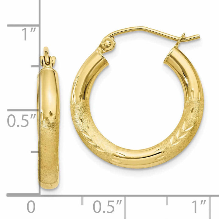 Lovely Rita's Earrings 10k Yellow Gold Satin D.C Round Hoop Earrings