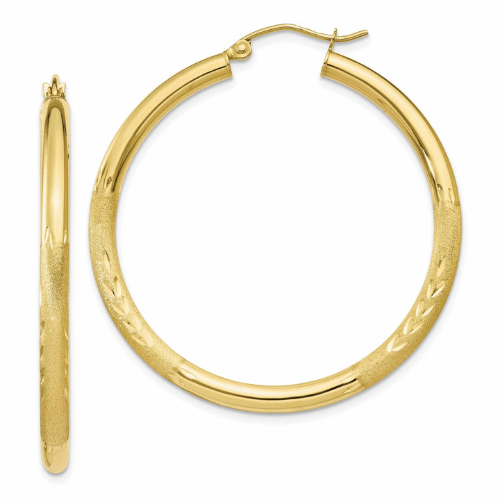 Lovely Rita's Earrings 10k Yellow Gold Satin D.C Round Hoop Earrings