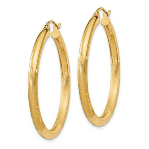 Lovely Rita's Earrings 10k Yellow Gold Satin Diamond Cut Round Hoop Earring