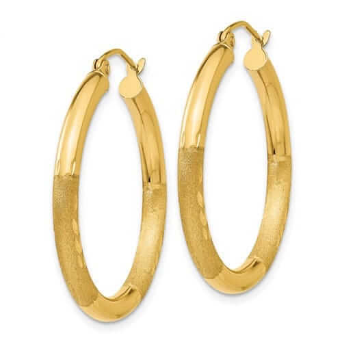 Lovely Rita's Earrings 10k Yellow Gold Satin Diamond Cut Round Hoop Earring