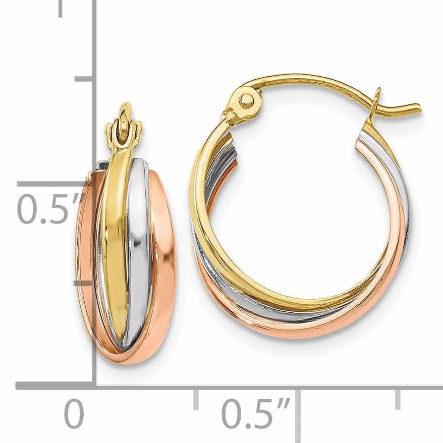 Lovely Rita's Earrings 10kt Tri-color Polished Hinged Hoop Earrings