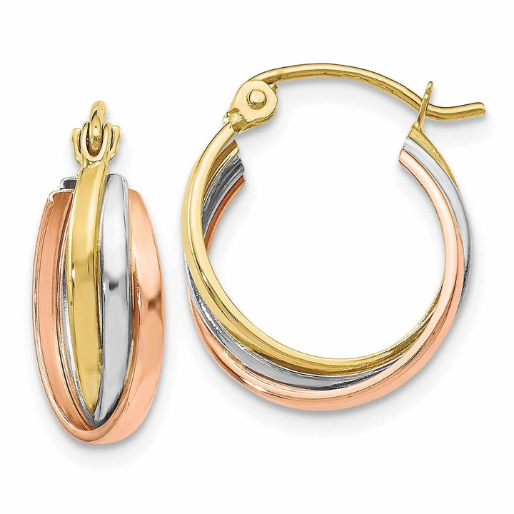 Lovely Rita's Earrings 10kt Tri-color Polished Hinged Hoop Earrings