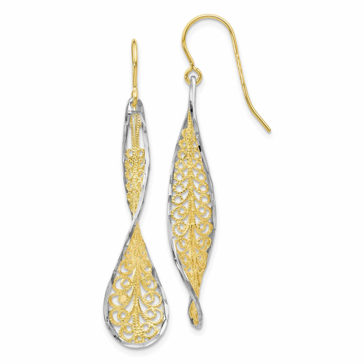 Lovely Rita's Earrings 10kt Two Tone Gold Dangle Shepherd Hook Earrings