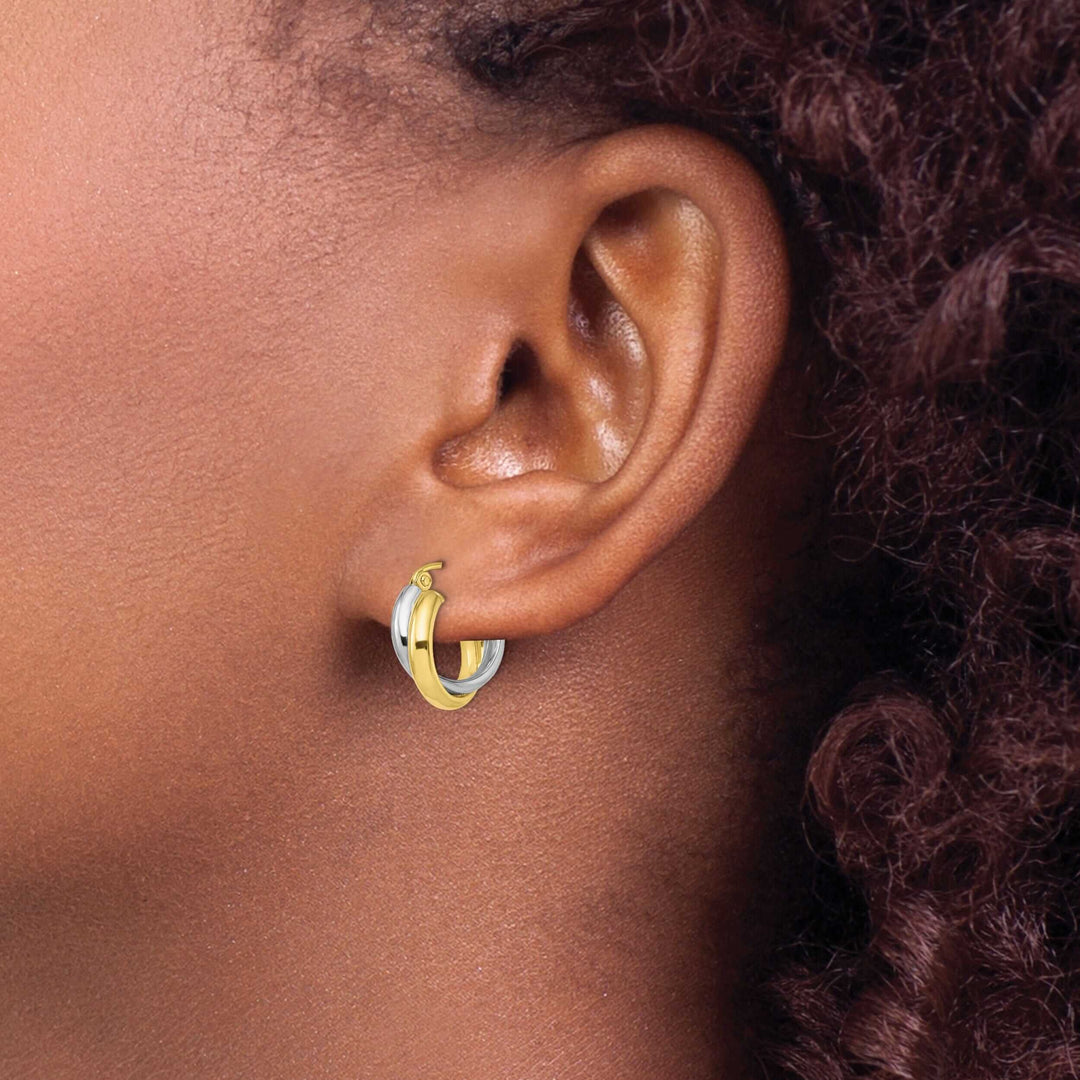Lovely Rita's Earrings 10kt Two Tone Gold Polished Hinged Twisted Hoop Earrings