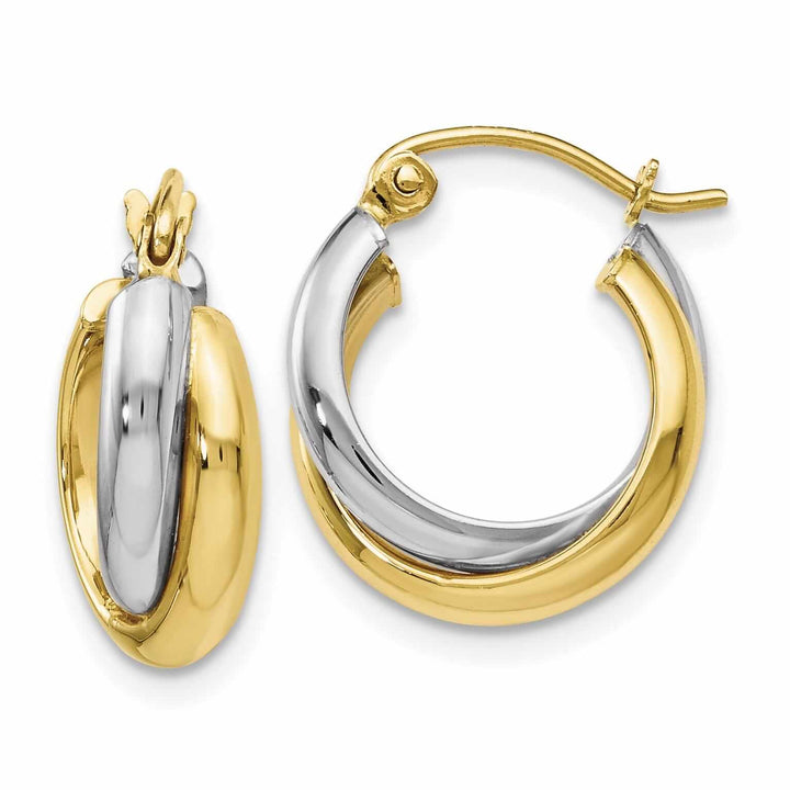 Lovely Rita's Earrings 10kt Two Tone Gold Polished Hinged Twisted Hoop Earrings