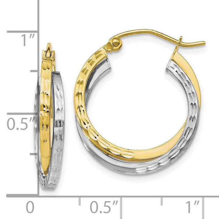 Lovely Rita's Earrings 10kt Two Tone Gold Textur Hinged Hoop Earrings