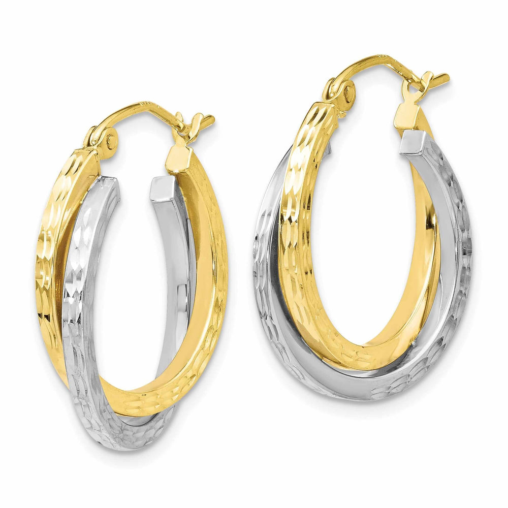 Lovely Rita's Earrings 10kt Two Tone Gold Textur Hinged Hoop Earrings