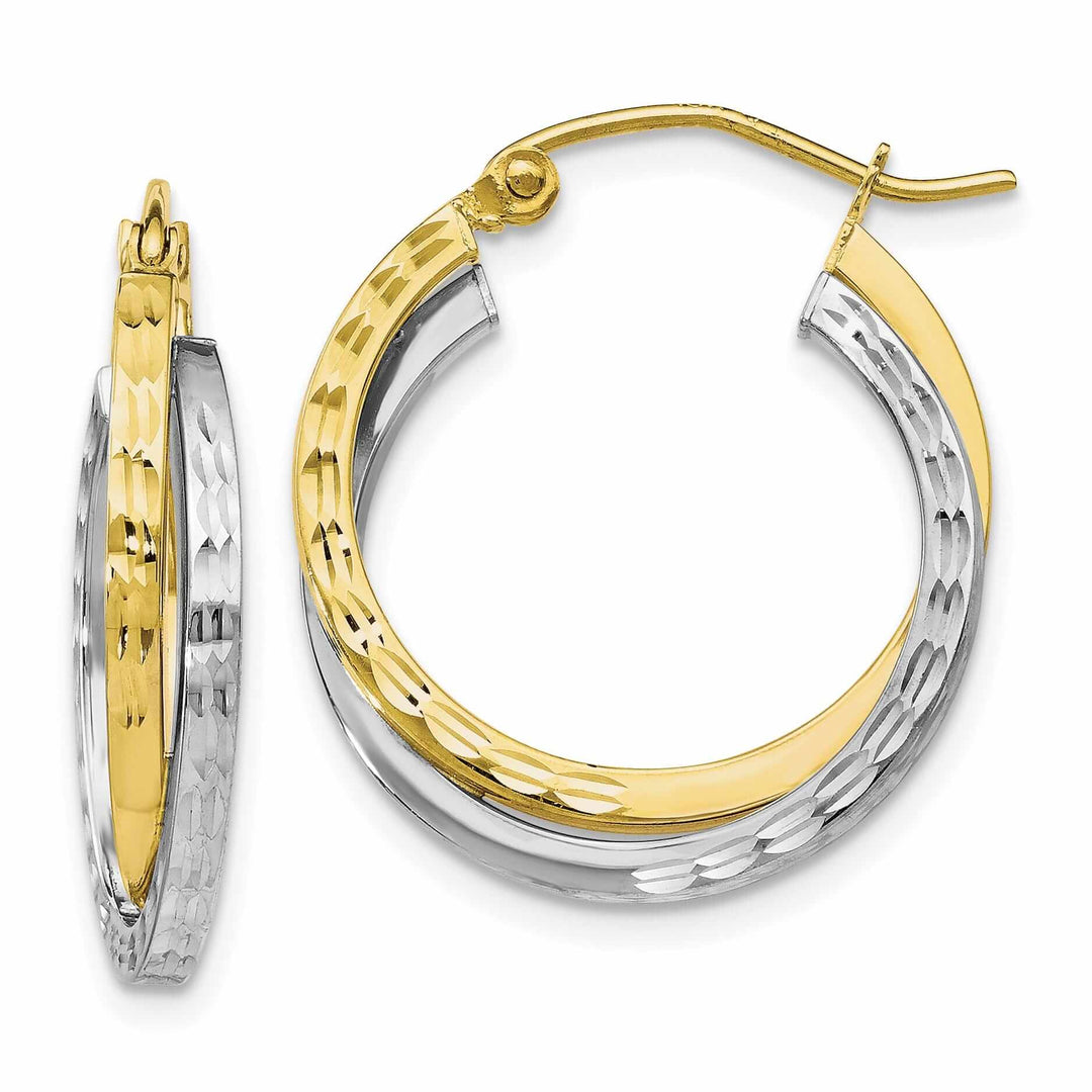 Lovely Rita's Earrings 10kt Two Tone Gold Textur Hinged Hoop Earrings