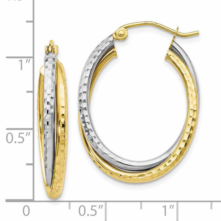 Lovely Rita's Earrings 10kt Two Tone Gold Textured Hinged Hoop Earrings