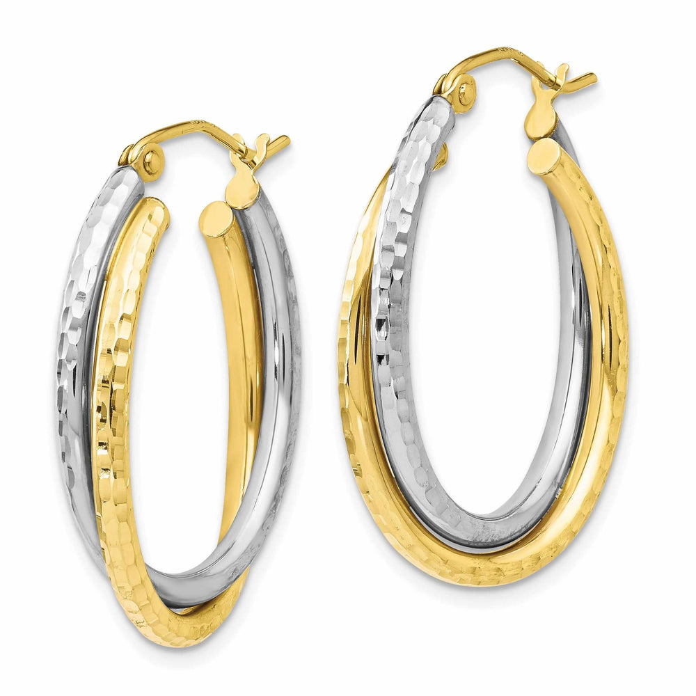 Lovely Rita's Earrings 10kt Two Tone Gold Textured Hinged Hoop Earrings