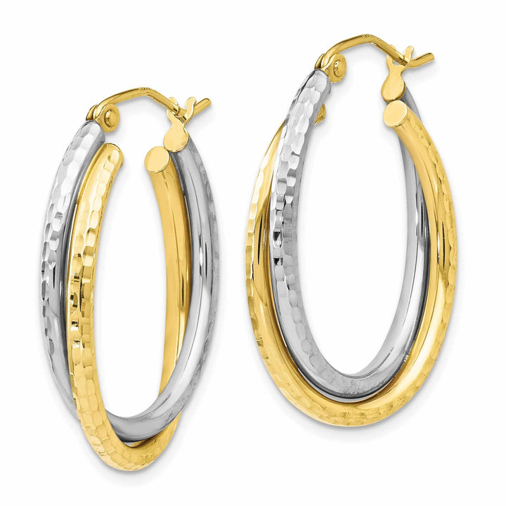Lovely Rita's Earrings 10kt Two Tone Gold Textured Hinged Hoop Earrings