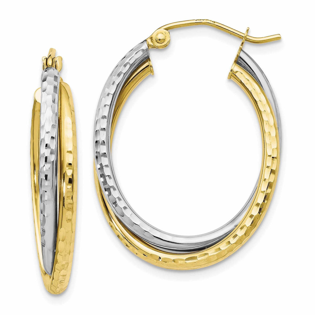 Lovely Rita's Earrings 10kt Two Tone Gold Textured Hinged Hoop Earrings