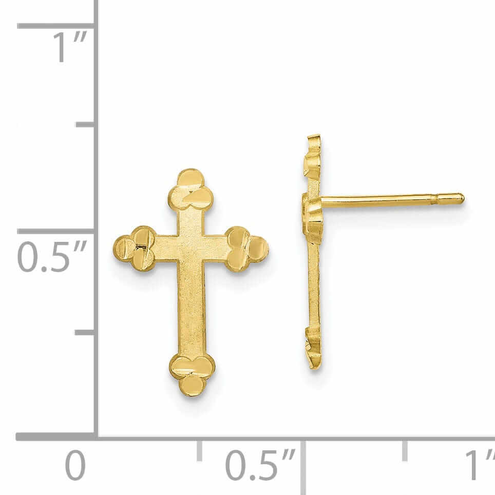 Lovely Rita's Earrings 10kt Yellow Gold Diamond Cut Budded Cross Earring