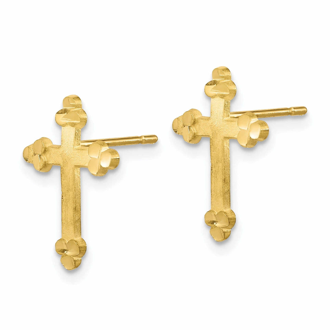 Lovely Rita's Earrings 10kt Yellow Gold Diamond Cut Budded Cross Earring