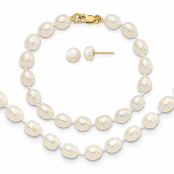 Lovely Rita's Earrings 14k FWC Pearl Bracelet Necklace Earrings Set